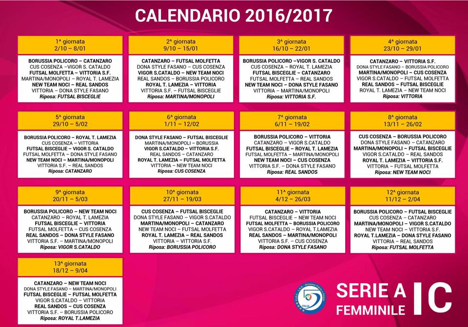 Calendario Futsal F -  Serie A 2016-17