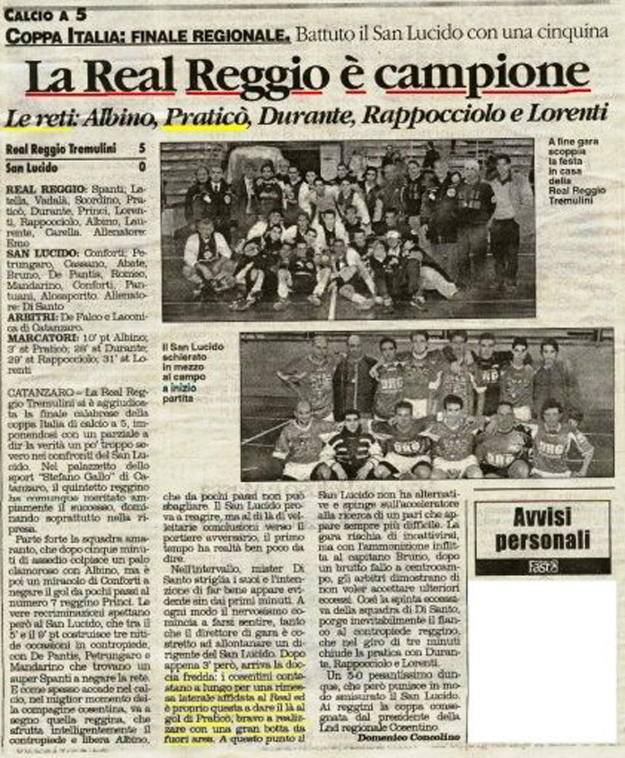 articolo Real Reggio Coppa  Italia